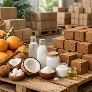 King coconuts, coconut oil, milk and coir cubes